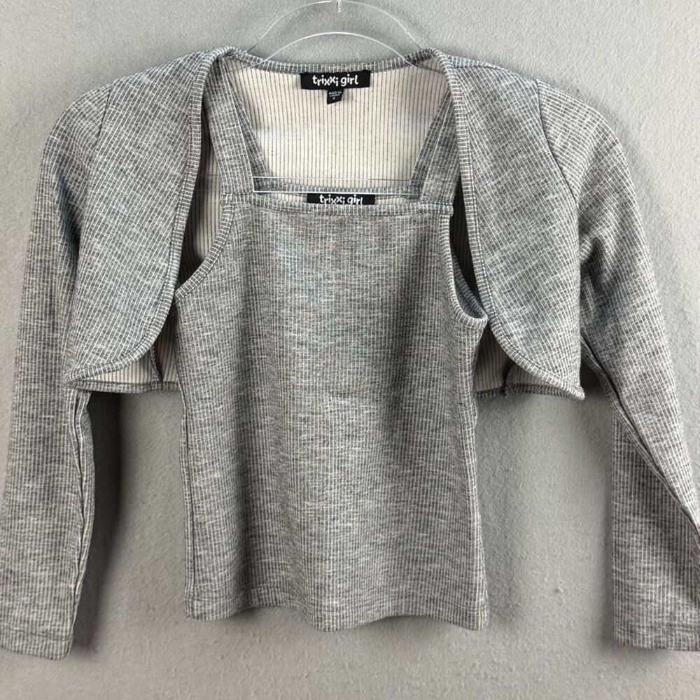 Trixxi Girl 2 Piece Ribbed Tank Shrug Set Girls S 7-8 Gray Balletcore